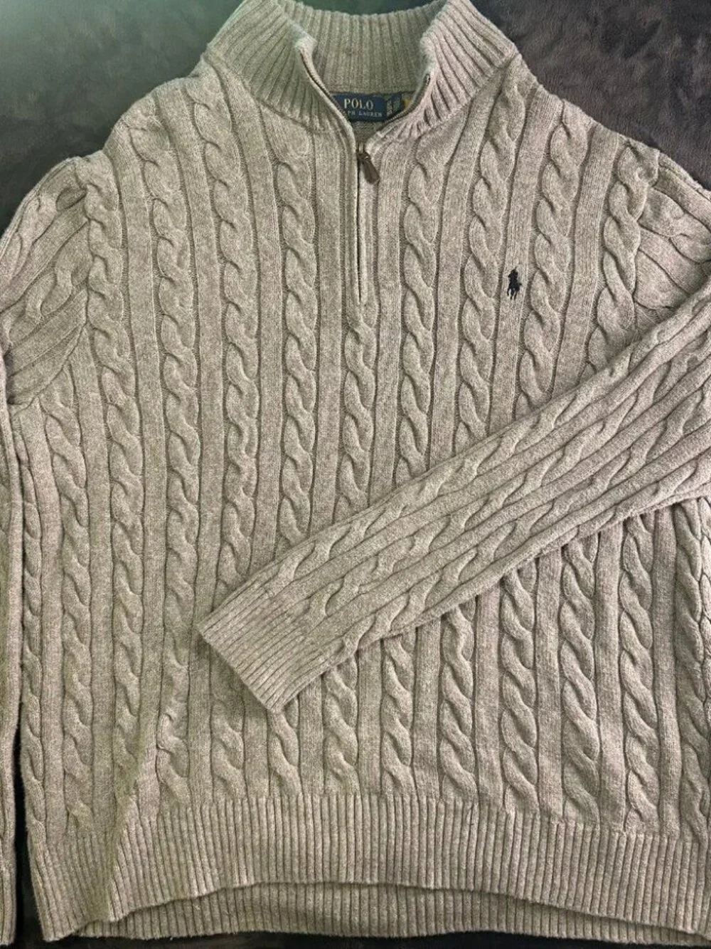 Polo Ralph Lauren Cable Knit Quarter Zip Sweater 2XLT Light Gray